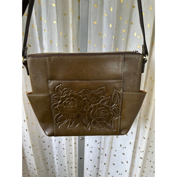 Patricia Nash Soft Olive Aveley Floral Embossed Genuine Leather Crossbody Bag - Picture 2 of 10